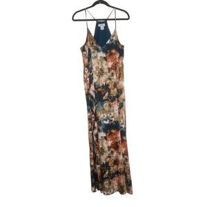 NICOLE MILLER Sleeveless Floral Print Satin Maxi Dress Sz XL Art to Wear